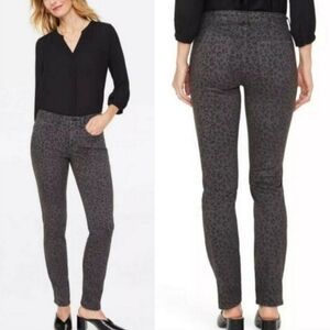 NYDJ Alina Legging Skinny Gray Leopard Print Soft Jeans Pants Tummy Tuck SZ 10P